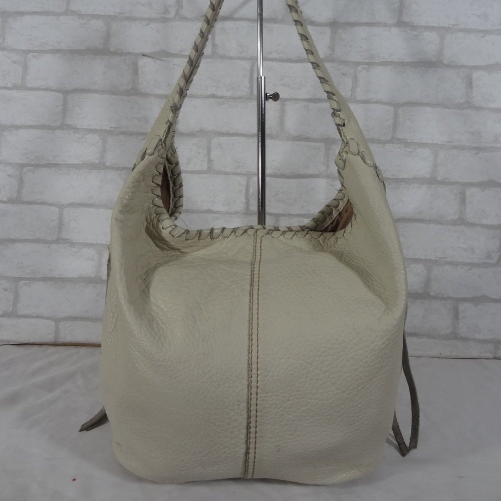 Lucky Brand White Leather Slouchy Hobo Tote Bag